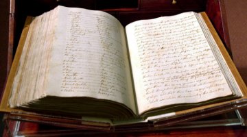 Captain Cook's Endeavour Journal open on display 