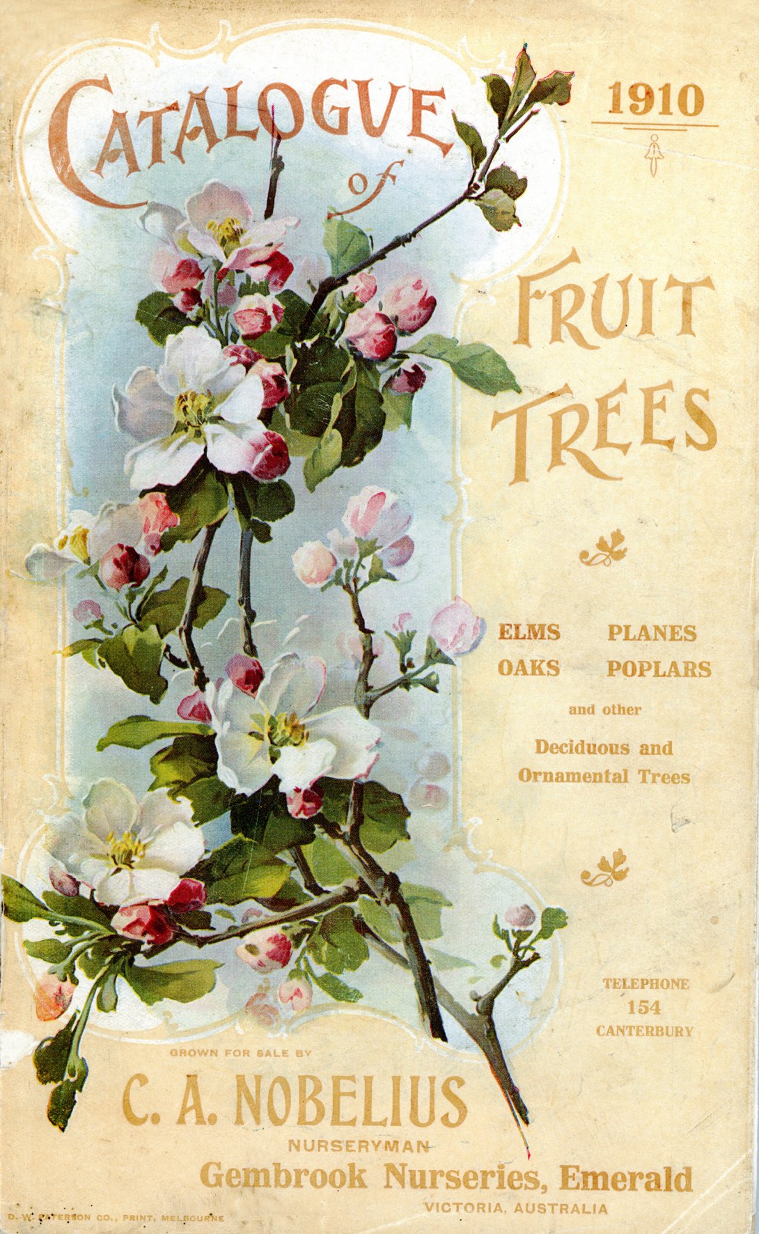 Artwork showing an illustration of a 'catalgove' tree branch with leaves and flowers